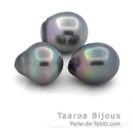 Lot of 3 Tahitian Pearls Semi-Baroque B from 11.1 to 11.3 mm