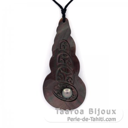 Mother-of-Pearl pendant and 1 Tahitian Pearl Near-Round C 8 mm