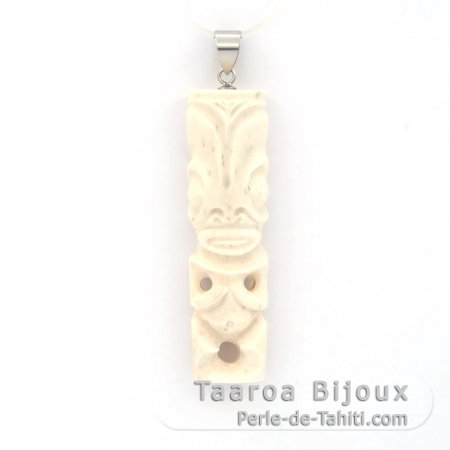 Tiki Pendant in Bone and Silver