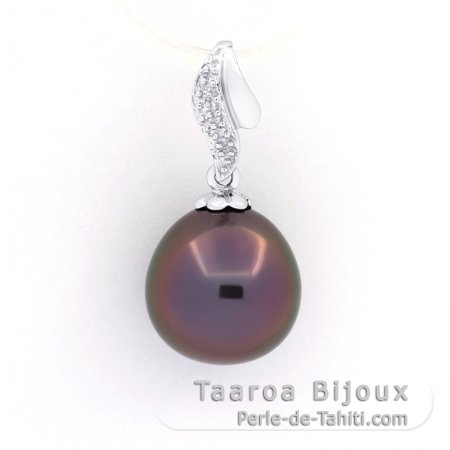 18K Solid White Gold Pendant and 1 Tahitian Pearl Semi-Baroque A+ 10.1 mm