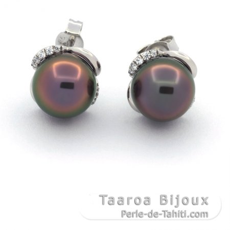 Rhodiated Sterling Silver Earrings and 2 Tahitian Pearls Semi-Baroque B+ 9 mm