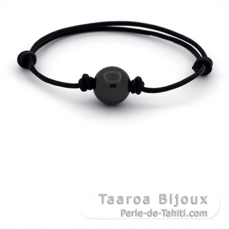 Leather Bracelet and 1 Tahitian Pearl Round C 12.5 mm