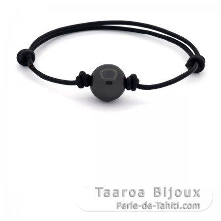 Leather Bracelet and 1 Tahitian Pearl Round C 12.5 mm