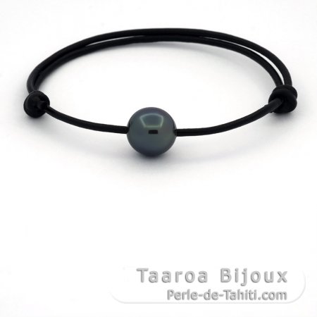 Leather Bracelet and 1 Tahitian Pearl Semi-Baroque B 10.7 mm