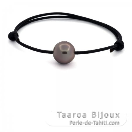 Leather Bracelet and 1 Tahitian Pearl Near-Round C 11.9 mm