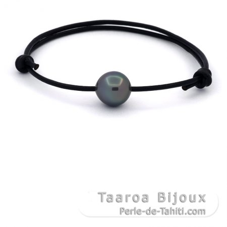 Leather Bracelet and 1 Tahitian Pearl Semi-Baroque C 11.4 mm