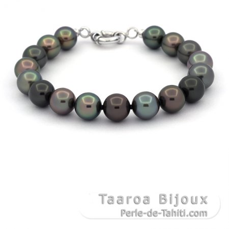 Bracelet with 17 Tahitian Pearls Round C from 10.1 to 10.5 mm and Sterling Silver