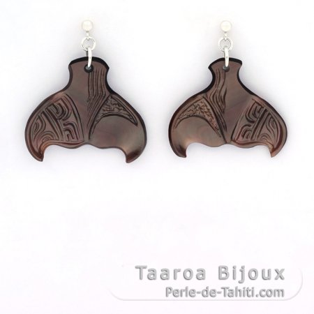 Rhodiated Sterling Silver Earrings and Tahitian Mother-of-Pearl