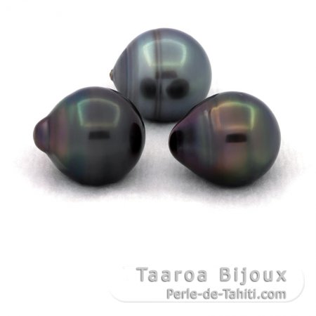 Lot of 3 Tahitian Pearls Ringed C from 12 to 12.4 mm