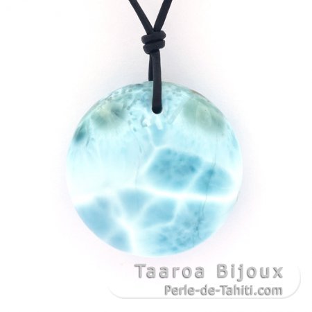 Leather Necklace and 1 Larimar - Diameter = 26.4 mm - 13.7 gr