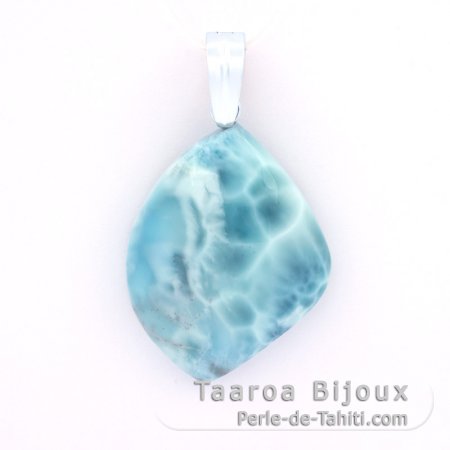 Rhodiated Sterling Silver Clip Pendant and 1 Larimar - 35 x 27 x 9 mm - 13.5 gr