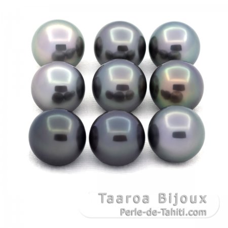 Lot of 9 Tahitian Pearls Round C from 10.6 to 10.9 mm