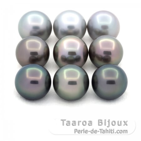 Lot of 9 Tahitian Pearls Round C from 11.5 to 11.9 mm