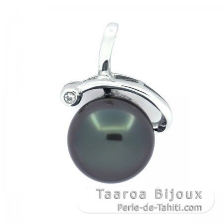 Rhodiated Sterling Silver Pendant and 1 Tahitian Pearl Semi-Baroque B 10 mm