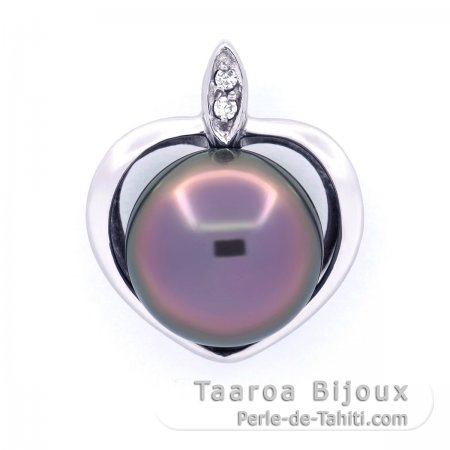 Rhodiated Sterling Silver Pendant and 1 Tahitian Pearl Semi-Baroque B/C 12 mm