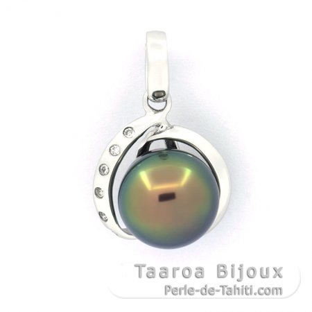 Rhodiated Sterling Silver Pendant and 1 Tahitian Pearl Semi-Baroque B 9.5 mm