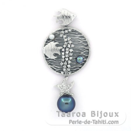 Rhodiated Sterling Silver Pendant and 1 Tahitian Pearl Semi-Baroque B+ 11.2 mm