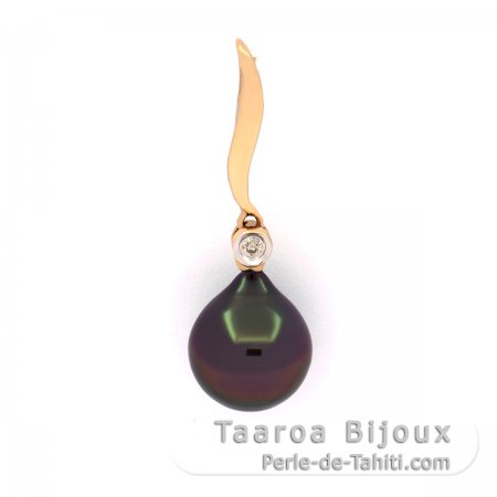 14K solid Gold Pendant + 1 Diamond and 1 Tahitian Pearl Semi-Baroque A 9.1 mm