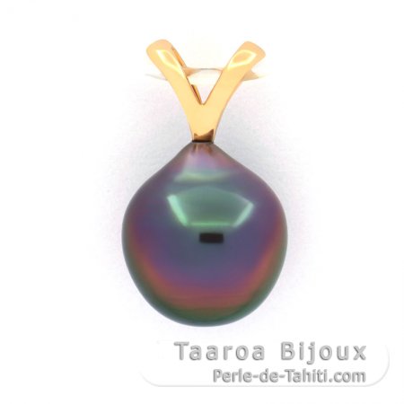 18K Solid Gold Pendant and 1 Tahitian Pearl Semi-Baroque A 9.5 mm