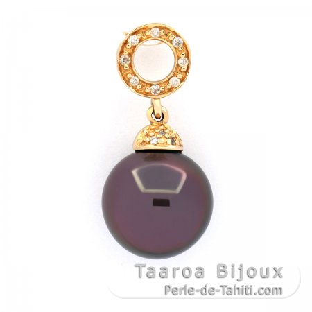 Pingente em Ouro 14K + 6 Diamantes e 1 Prola do Tahiti Redonda B 9.9 mm
