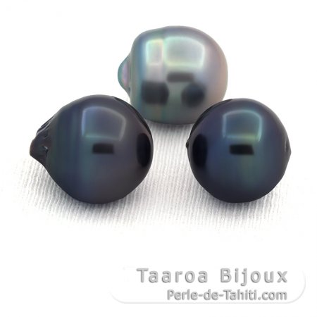 Lot of 3 Tahitian Pearls Ringed D from 13.5 to 13.9 mm