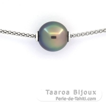 Rhodiated Sterling Silver Necklace and 1 Tahitian Pearl Semi-Baroque B 12.4 mm