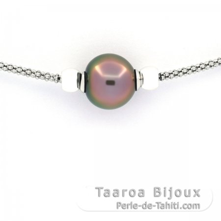 Rhodiated Sterling Silver Bracelet and 1 Tahitian Pearl Semi-Baroque A 11 mm