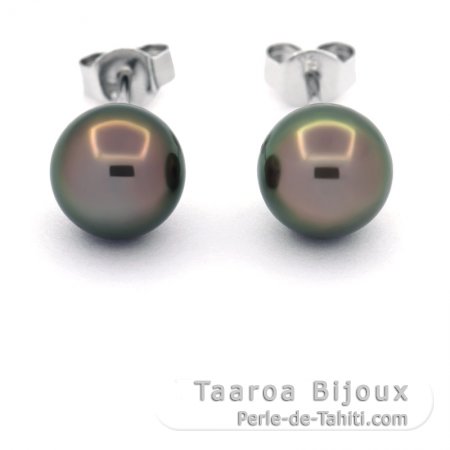 Rhodiated Sterling Silver Earrings and 2 Tahitian Pearls Round C 8.3 mm