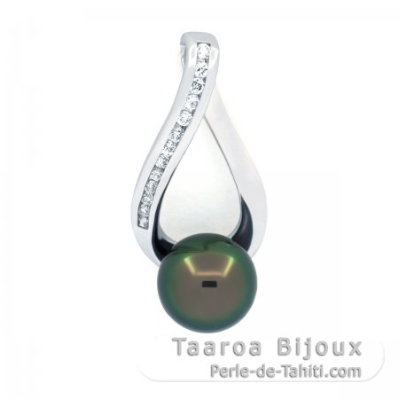 Rhodiated Sterling Silver Pendant and 1 Tahitian Pearl Round C 8 mm