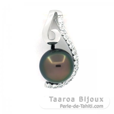 Rhodiated Sterling Silver Pendant and 1 Tahitian Pearl Round C 8.3 mm