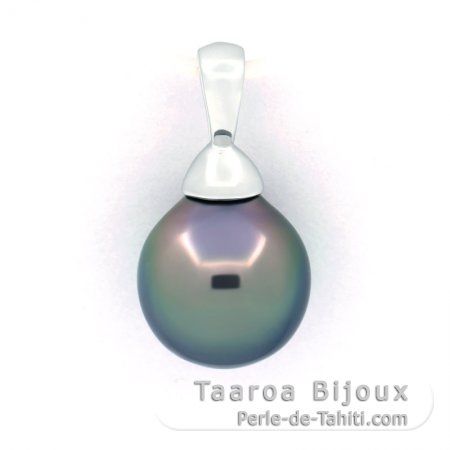 Rhodiated Sterling Silver Pendant and 1 Tahitian Pearl Semi-Baroque A/B 9.4 mm