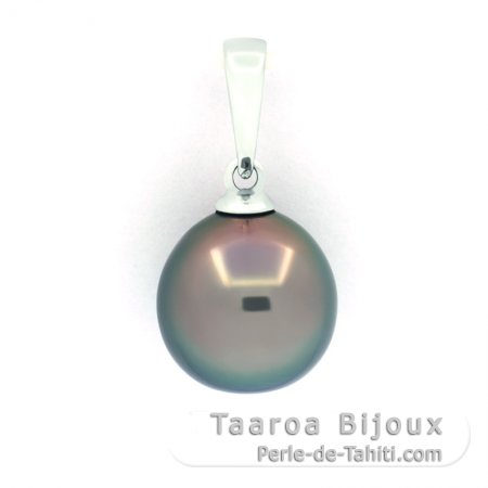 Rhodiated Sterling Silver Pendant and 1 Tahitian Pearl Semi-Baroque B 9.8 mm