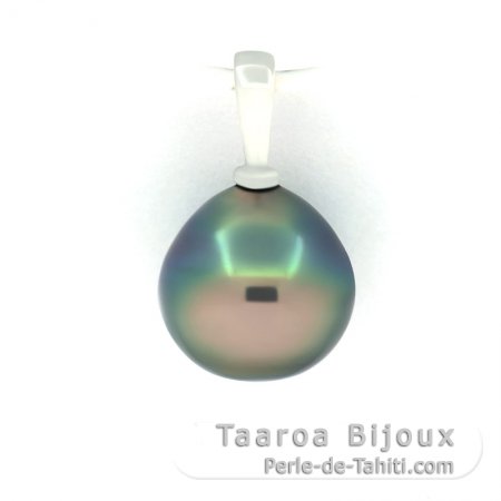 Rhodiated Sterling Silver Pendant and 1 Tahitian Pearl Semi-Baroque B 9 mm