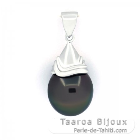 Rhodiated Sterling Silver Pendant and 1 Tahitian Pearl Semi-Baroque C 11.8 mm