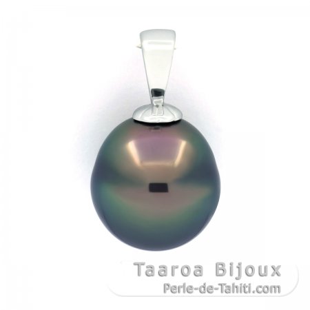 Rhodiated Sterling Silver Pendant and 1 Tahitian Pearl Semi-Baroque C 13.3 mm