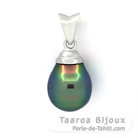 Rhodiated Sterling Silver Pendant and 1 Tahitian Pearl Semi-Baroque B 8.8 mm