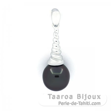 Rhodiated Sterling Silver Pendant and 1 Tahitian Pearl Semi-Baroque C 8.7 mm