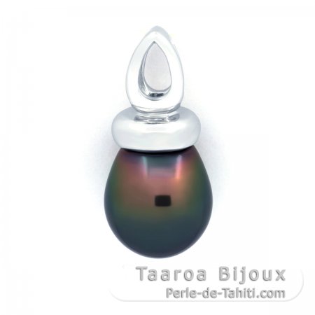 Rhodiated Sterling Silver Pendant and 1 Tahitian Pearl Semi-Baroque B 9.9 mm