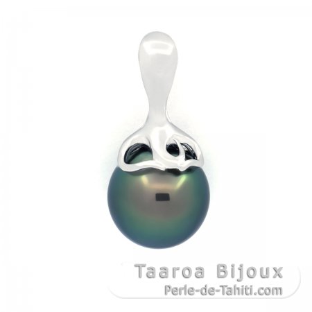 Rhodiated Sterling Silver Pendant and 1 Tahitian Pearl Near-Round C 9.2 mm