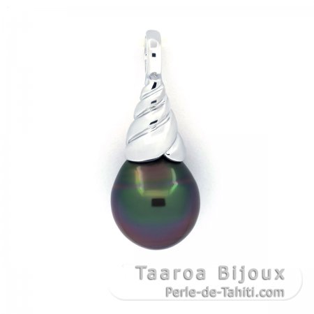 Rhodiated Sterling Silver Pendant and 1 Tahitian Pearl Semi-Baroque C 9.7 mm