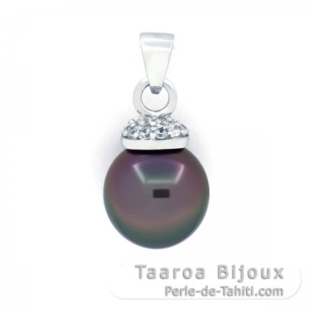Rhodiated Sterling Silver Pendant and 1 Tahitian Pearl Semi-Baroque B 10.8 mm
