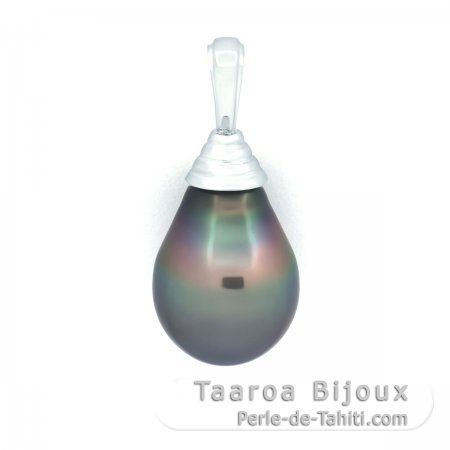 Rhodiated Sterling Silver Pendant and 1 Tahitian Pearl Semi-Baroque B 11.1 mm