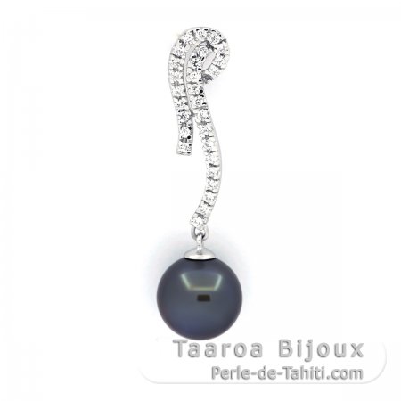Rhodiated Sterling Silver Pendant and 1 Tahitian Pearl Round C 9.7 mm