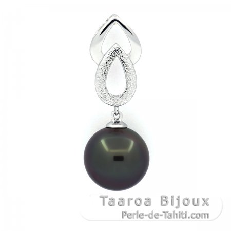 Rhodiated Sterling Silver Pendant and 1 Tahitian Pearl Round C 11.3 mm