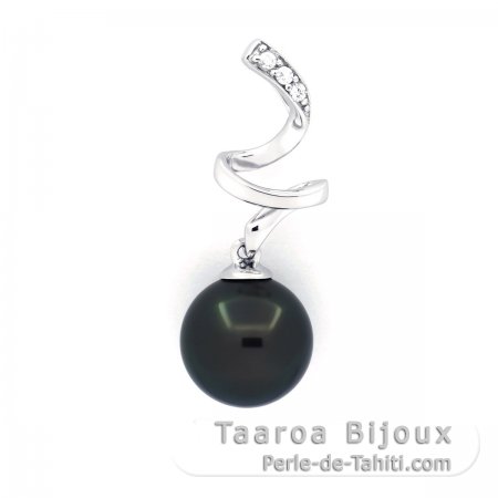 Rhodiated Sterling Silver Pendant and 1 Tahitian Pearl Round C 9.3 mm