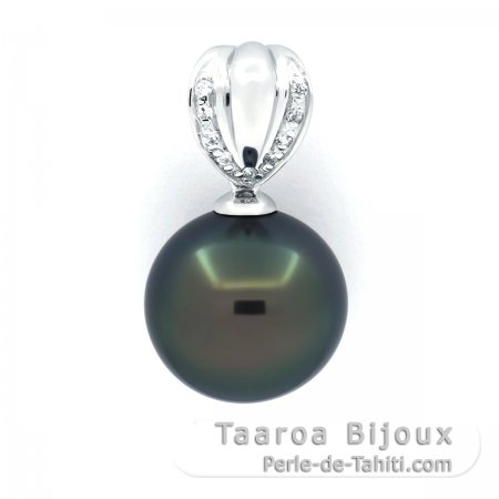 Rhodiated Sterling Silver Pendant and 1 Tahitian Pearl Near-Round C 12.5 mm