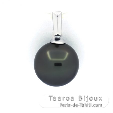 Rhodiated Sterling Silver Pendant and 1 Tahitian Pearl Round C 10 mm