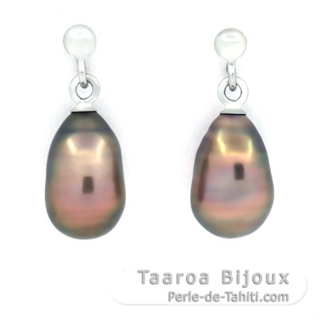 Rhodiated Sterling Silver Earrings and 2 Tahitian Keishis