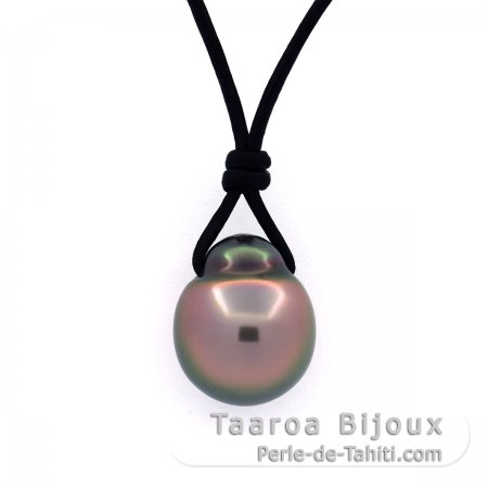 Colar em Couro e 1 Prola do Tahiti Semi-Barroca B 11.6 mm