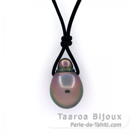 Colar em Couro e 1 Prola do Tahiti Semi-Barroca B 11.1 mm